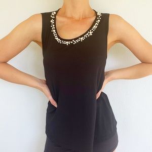 Forever 21 black beaded pearl collar sleeveless stretchy blouse size small